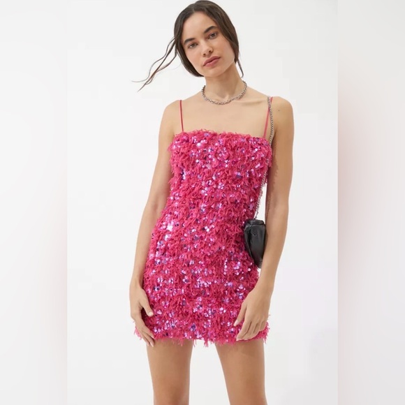 Urban Outfitters Dresses & Skirts - Urban Outfitters Hot Pink Sequin Fringe Party Dress